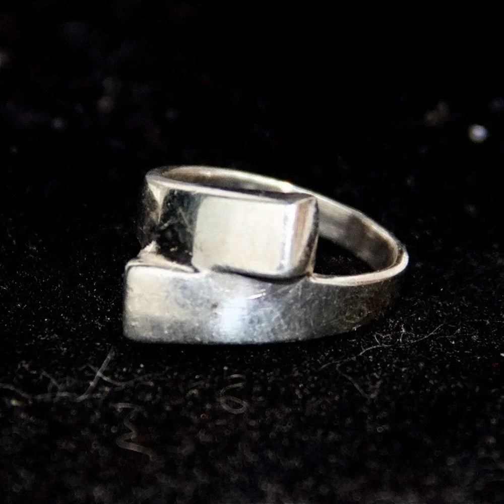 Modernist Sterling‎ Silver 925 Geometric Bypass Bar Ring Size 5.5 Minimalist